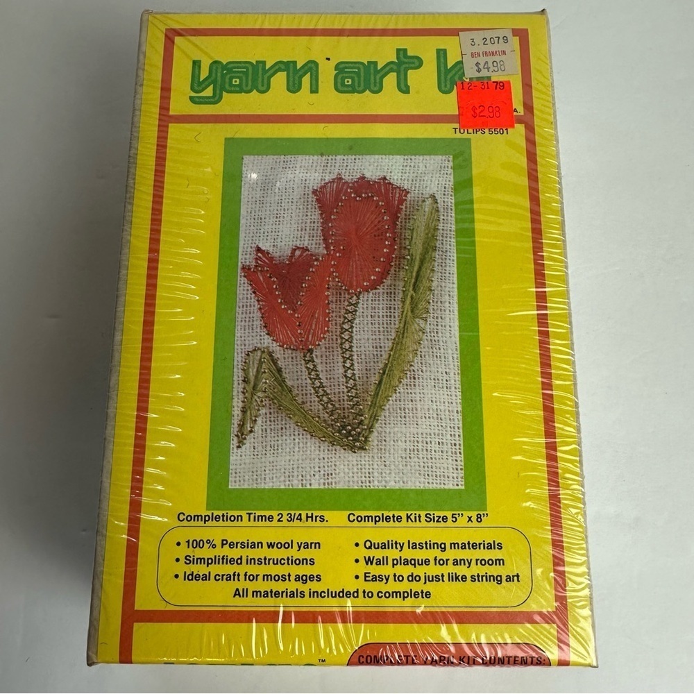 Vintage 70s Yarn Nail Art Kit Tulips 5501 SEALED Complete Floral 5x8 Made USA